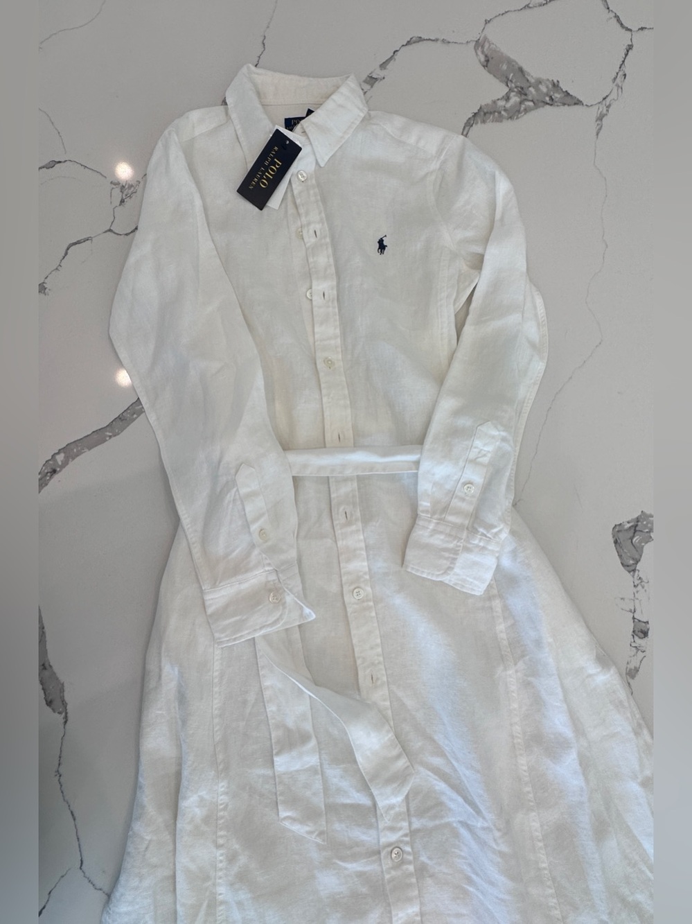 Polo Ralph Lauren Women’s Belted Linen Shirtdress White Sz 8 NWT - Picture 9 of 11